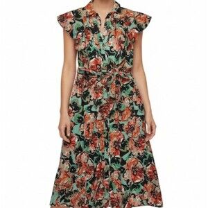 Anthropologie Maeve Flutter Sleeve Floral Midi Button Down Shirt Dress Small